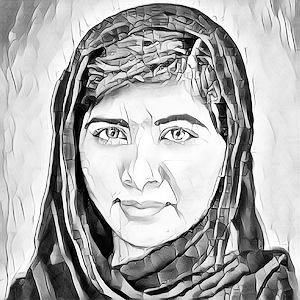 KREA - Giant Malala Yousafzai stands next to a town, surrounded by people,  ink pen sketch, Gulliver's Travels